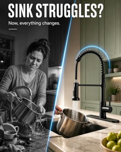 Matte Black Kitchen Faucet with Pull-Down Sprayer — Commercial Spring High-Arc Single-Handle Sink Faucet, Fits 1 or 3 Hole for Farmhouse, Bar, Camper and Laundry Room - Image 4