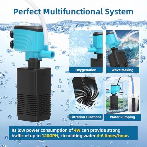 DaToo Aquarium Filter 15-35 Gallon Fish Tank Filter 210GPH Powerful Pump for Aquariums Adjustable Air Flow Submersible Internal Aquarium Filters for Pond Wavemaker Air Supply Freshwater and Saltwater - Image 3