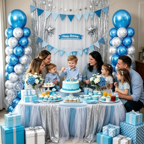 Blue and Silver Balloon Column Stand Kit Set of 2 for Floor - Image 2