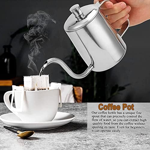 350ml Small Coffee Pot, Gooseneck Pour Over Coffee Kettle, Stainless Steel Long Narrow Spout Manual Coffee Kettle with Cover for Home Coffee Use(Silver) - Image 2
