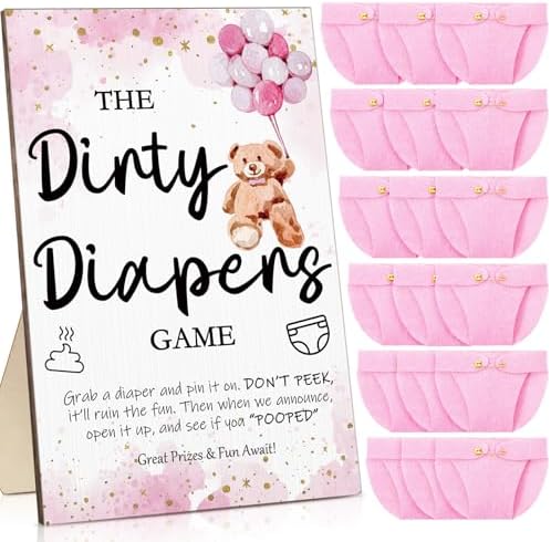 Roowest 51 Pcs Dirty Diaper Baby Shower Games, Pink Bear by Roowest