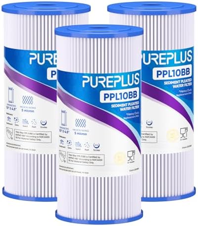 PUREPLUS 5 Micron 10"x4.5" Whole House Pleated Sediment Filter, 3 Pack by PUREPLUS