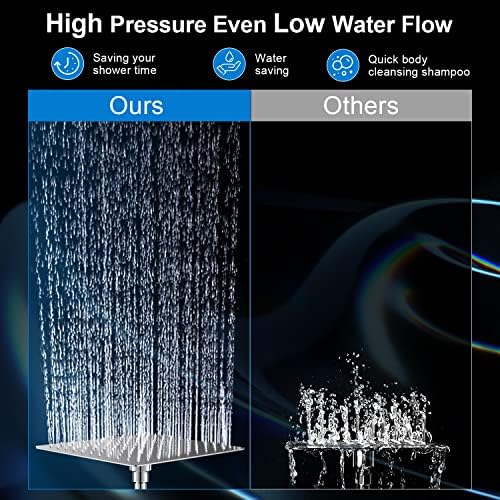 PinWin Modern 12" Large Square Rain Showerhead with 5 Modes Handheld Showerhead Combo, Adjustable Arm, Easy Tool-Free Installation - Image 5