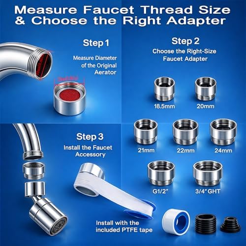 7 PCS Female Thread Faucet Adapter Kit, Sink Faucet Aerator Adapter - Image 4