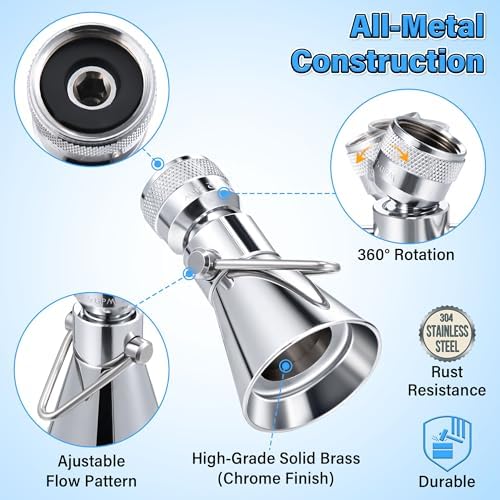 Enhon 2 Setting Pivoting Single Spray Shower Head with Shut Off Valve, Replacement for 52650-PK Compatible with Delta Shower, 2.5 GPM Brass Water Saving Shower Head 1 5/8" Diameter Spray Face(1 Pack) - Image 4