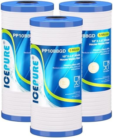 ICEPURE 10" x 4.5" Whole House Grooved Sediment Filter, Replacement for 3M Aqua-Pure AP810, AP801, AP811, Whirlpool WHKF-GD25BB, GE FXHTC, GXWH40L, GXWH35F, GNWH38S, 3PACK by ICEPURE