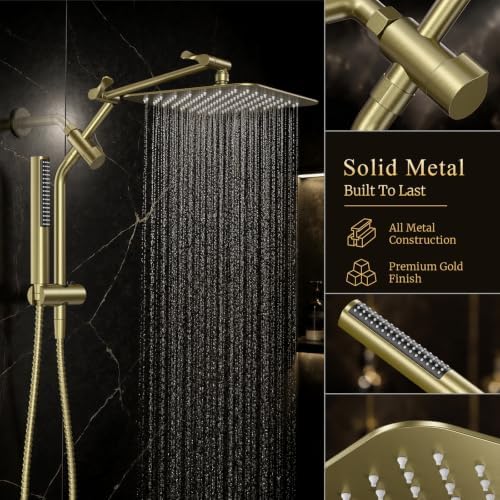 Veken All Metal 10" Luxurious Gold Rain Shower Head with Handheld,Power Jet - Image 2