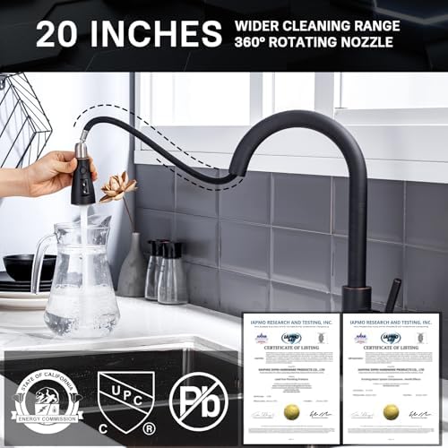 WEWE Kitchen faucets with Pull Down Sprayer, Farmhouse Kitchen Faucet Oil Rubbed Bronze Commercial Modern high arc Stainless Steel Single Handle Single Hole for Utility rv Laundry Sinks - Image 3
