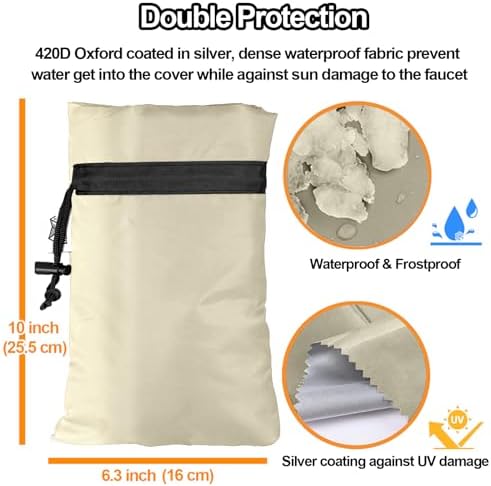 Enlarge Outdoor Faucet Cover for Winter Freeze Protection, 3M Thinsulate, 10"H x 6.3"W Hose Bib for Wall Taps Outside, Waterproof & Frost Free Insulated Spigot, 2 Pcs Faucet Socks - Sand - Image 3