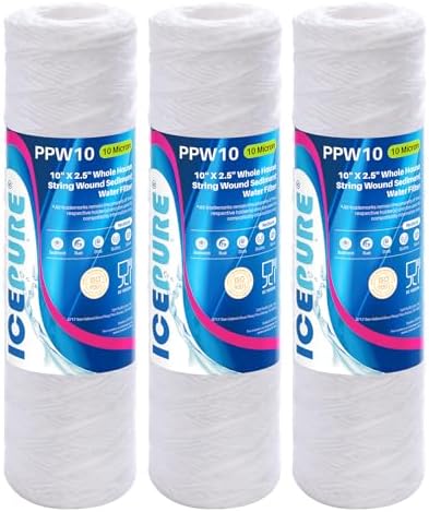 ICEPURE 10 Micron 10" x 2.5" String Wound Sediment Water Filter Cartridge for Well filter Universal Replacement for Any 10 inch RO Unit, WP-5, Aqua-Pure AP110 CFS110 Culligan P5 WFPFC4002 CW-MF, 3PACK by ICEPURE
