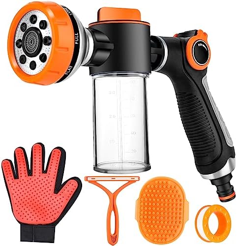 Dog Washing Hose Attachment Upgrade 8-in-1 Sprayer, Grooming Glove & Brush by KSSZZCO