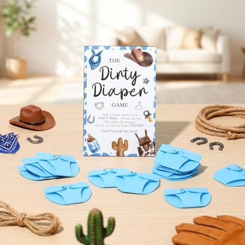 Roowest 51 Pcs Dirty Diaper Baby Shower Games, Blue Cowboy - Image 5