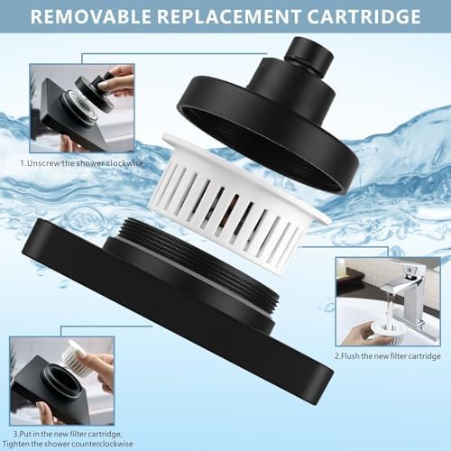 High Pressure Rain Shower Head with Filtered - 6" Square Showerhead Filter for Remove Chlorine and Harmful Substances, Improve Hair and Skin Problems, Matte Black - Image 3