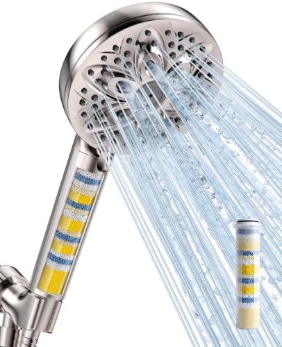 6-Setting Filtered Handheld Shower Head, JDO High Pressure Shower Head with Replaceable Filter Cartridge 4.7 Inch Detachable Showerhead for Chlorine Hard Water Removal 59 Inch Stainless Steel Hose by JDO