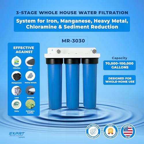 3-Stage Whole House Water Filter System – Reduce Lead, Iron, Hydrogen Sulfide, Chlorine & More –1" NPT, Pressure Gauges - Image 2