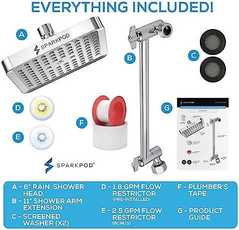 SparkPod Square Rain Shower Head with Extension Arm - Height Adjustable Shower Head with High Pressure Performance - Easy 1-Minute Installation (6" Square, Luxury Polished Chrome) - Image 7