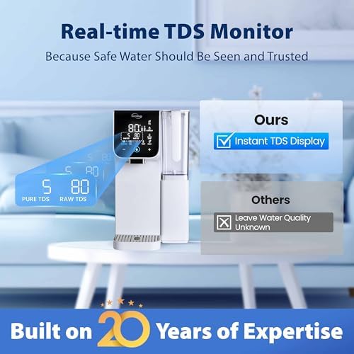 iSpring RCD100-THCW Hot & Cold Countertop Reverse Osmosis System, White, RO Water Filter Dispenser, 9 Temperature Options from 50–210°F & 6 Dispensing Volumes, TDS & Filter Life Monitor - Image 5