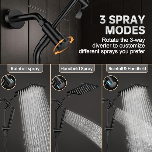 Veken All Metal 10" Luxurious Rain Shower Head with Handheld Spray,Square - Image 4