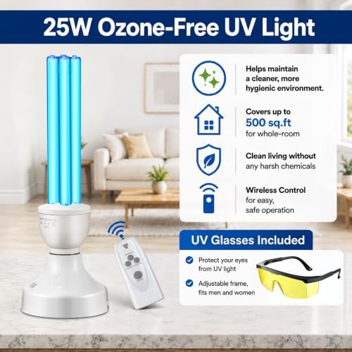 Qualirey 25W UV Light with E27 Base, Remote Control and Glasses,Ozone Free - Image 4