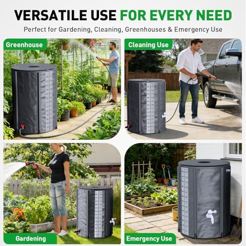 Yesker Collapsible Rain Barrel, 132 Gallon Portable Rainwater Collection System, 550D PVC Water Storage Tank, Rain Catcher with Spigots Filter Overflow Kit, Grey - Image 5