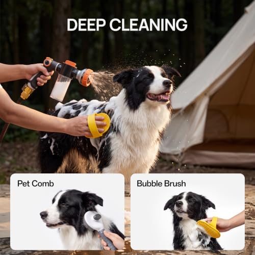 Upgrade Dog Washing Hose Attachment -8 Pet Shower Sprayer, Easy Control Hose Nozzle with Shower Adapter & Soap Dispenser & Dog Comb & Pet Bath Brush & Storage Bag for Pet Shower/Garden/Car Wash - Image 2