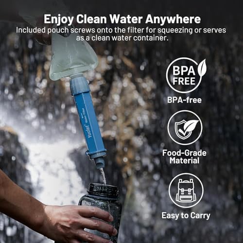 Squeeze Water Filtration System for Hiking, Camping, Travel, and Emergency Preparedness (5 Water Filter Straw, 4 Squeezable 34-Oz Water Pouch) - Image 3