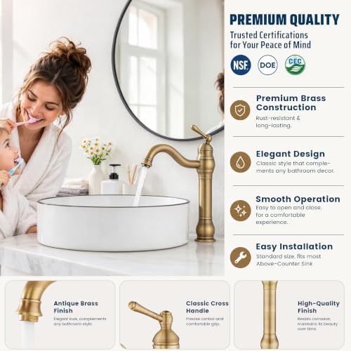 Antique Brass Bathroom Vessel Sink Faucet Single Handle - Image 3