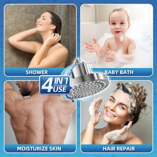 Filtered Shower Head High Pressure Output with for Hard Water- Removes Chlorine & Heavy Metals, Anti-Clogging Silicone Nozzles Bathroom Adjustable Replacement Rain ShowerHead Improve Skin Hair - Image 4