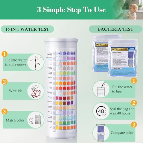 Dirvin 22 in 1 Drinking Water Test Kit, 78 Test Strips for Tap & Well Water, Tests E.Coli pH Hardness Lead Iron Copper Chlorine Cyanuric Acid and More - Image 3