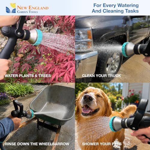 Heavy Duty Metal Fireman’s Hose Nozzle 500003, 10-Pattern Hose Sprayer with Lever Control & Comfort Grip, High Flow Design, by New England Garden Tools, for Watering Plants, Yards, Washing Cars & Pets - Image 4