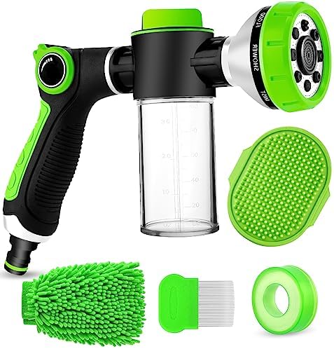 Upgrade Dog Washing Hose Attachment, Dog Shower Attachment with Soap Dispenser, Dog Shampoo Hose Attachment with Pet Bath Brush Car Wash Mitt & Dog Comb for Showering Pet (Hose Not Include) by YCCOKJJ