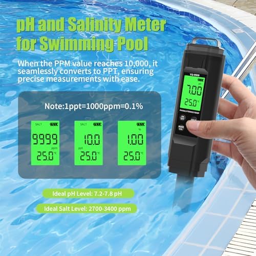 PH Meter,5 in 1TDS Meter,Salinity Tester,EC Meter,Temp,pH Meter for Water,TDS Meter Digital Water Tester,EC Meter Hydroponics,pH Tester Digital PPM Meter,Pool Salt Tester. - Image 3