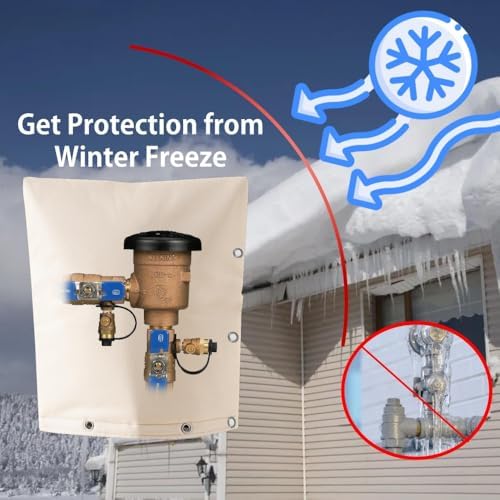 King Mills 5 Layer Sprinkler Covers for Outside, L-Shaped Opening Back Flow Covers for Winter Freeze and Intense Sun Protection. Outdoor Pipe Insulation Cover.[Sand Stone] 20x24in - Image 2