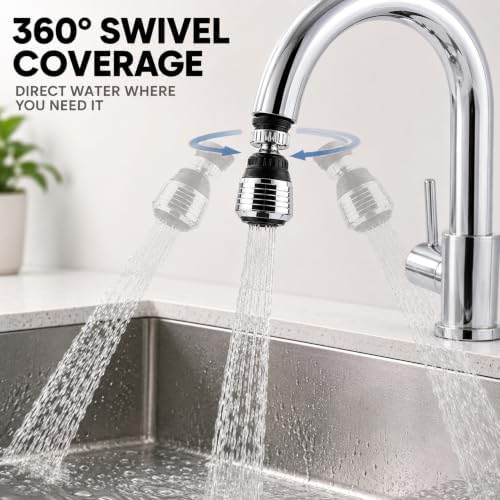 360° Swivel Faucet Aerator - Water Saving Dual Spray Tap Nozzle Adapter Diffuser Filter for Kitchen & Utility Sinks - Image 3