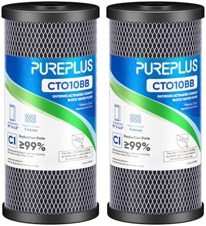 PUREPLUS 1 Micron 10"x4.5" Coconut Shell Carbon Block Water Filter, 2 Pack by PUREPLUS