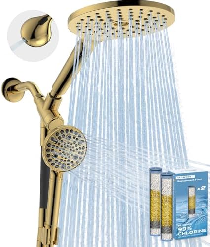 MakeFit Dual Filtered Rain Shower Head Combo, High Pressure Handheld Shower Head with Adjustable Bar - Rainfall Shower Head And Showerhead with Filter for Hard Water - Removes Chlorine(Gold) by MakeFit