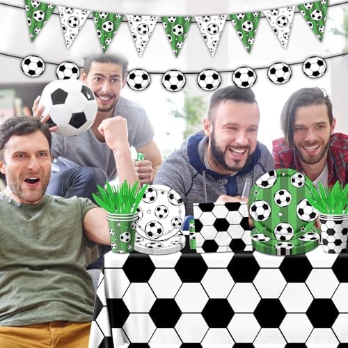 Soccer Party Tableware Set,142pcs Soccer Plates and Napkins Party Supplies Includes Banner, Plates, Cups, Napkins, Tablecloth for Boys Sports Theme Birthday Decorations,Serves 20 - Image 4