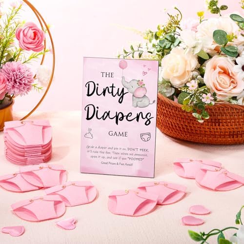 Roowest 51 Pcs Dirty Diaper Baby Shower Games, Pink Elephant - Image 4