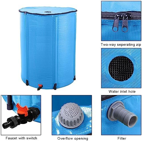 100 Gallon Collapsible Rain Barrel, Portable Rainwater Collection System, Water Storage Tank, Rain Catcher Barrel with Spigots and Overflow Kit, Rainwater Barrels Collector for Garden, Blue - Image 4