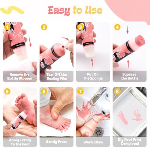 Nabance Baby Hand and Footprint Paint, Sponge Head, Baby Safe Paint, Pink - Image 4