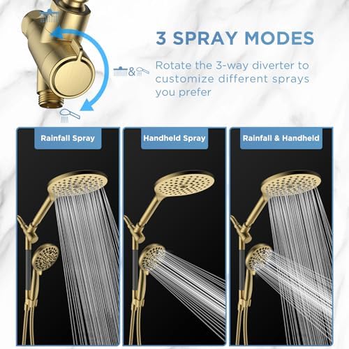 Dual Handheld Shower Head Combo, 2-in-1 Rain Shower Heads System 8 Inch Rainfall Shower Head and 10 Modes High Pressure Hand Held Showerhead with Built-in Power Wash - Image 5