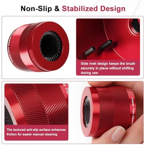 Copper Pipe Cleaner for Drill, Plumbing Tools Set 1/2" & 3/4" with 1/4" Hex Shank & 6 Brush Blades & 2 Pipe Brush, for Removing Rust, Stains & Paint from Copper & Metal Pipes, Red, Metal Cleaning Kit - Image 5