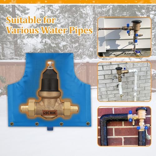 Backflow Preventer Insulated Cover (5°F) for Winter Freeze Protection, 14" W x 13" H Thickened Pressure Reducing Value & Well Pump Cover, Outdoor Waterproof Insulation Pouch for Sprinkler Valve, Blue - Image 6