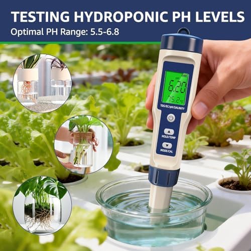 Pool Salt Tester & PH Meter - 5-in-1 Digital TDS Meter for Salinity PH Temp and EC, 0.01 High Accuracy, Swimming Pool, Hydroponics, Aquarium, Hot Tub, PPM Meter for Pool, Drinking Water, Wine, Food - Image 6