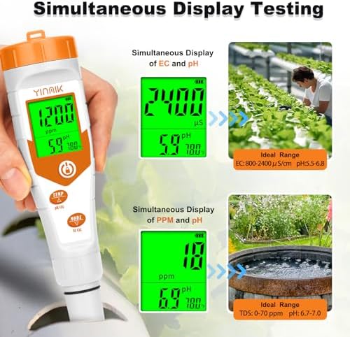 Hydroponics EC pH Tester, Simultaneous Display pH ppm for Reservoir Water - Image 2
