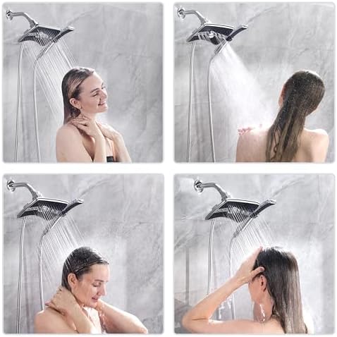 BRIGHT SHOWERS High Pressure Dual Shower Head Combo, Handheld Showerhead Rainfall Shower Head Combo with Black Face, 60 Inch Long Stainless Steel Shower Hose, Chrome (Pack of 2) - Image 3
