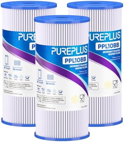 PUREPLUS 20 Micron 10"x4.5" Whole House Pleated Sediment Filter, 3 Pack by PUREPLUS