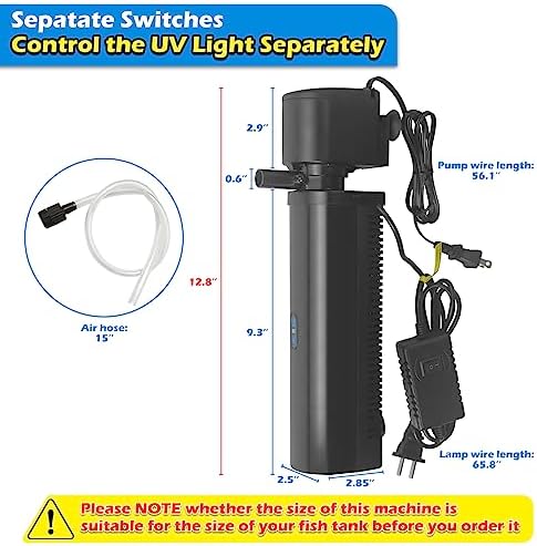 Aquarium Filter for 40-150 Gallon Tank, U-V Fish Tank Green Clean Machine Submersible Powerful Pump Canister Filter 400GPH for Pond Turtle Tank Saltwater Freshwater Crystal Clear Green Killing - Image 6