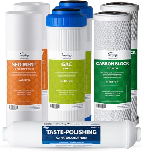 iSpring F7-GAC NSF Certified 1-Year Replacement Filter Cartridge Pack, 7-Count for Standard 5-Stage Reverse Osmosis (RO) Systems by iSpring