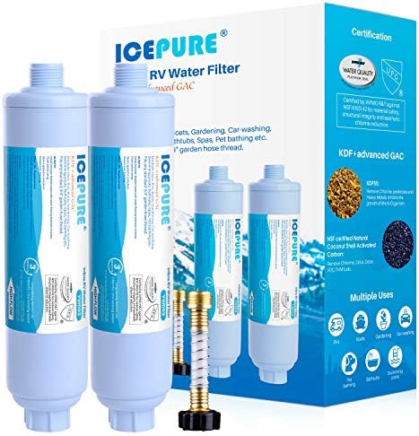 ICEPURE RV Water Filter system for Garden, RV, Pool, Camper, Marine, Boat Hose for Drinking, Car Washing, Gardening, Planting, Spa, Reduces Chlorine, Odors, with 1 flexible hose protector, 2PACK by ICEPURE